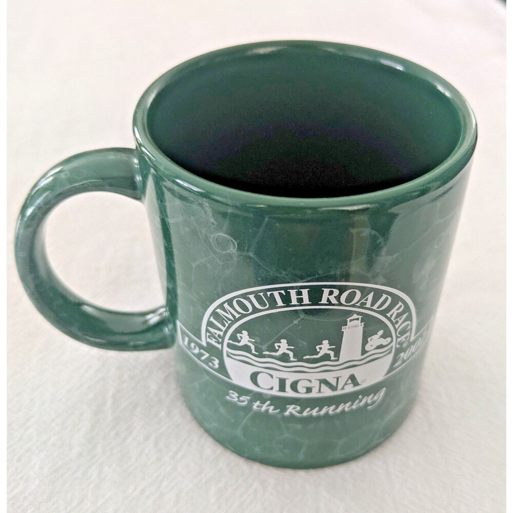 2007 Falmouth Road Race Mug Cigna 35th Running Coffee Cup Green Marble Pattern